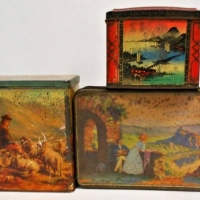 3 x c1920s hinged sweets and biscuit tins - Sold for $31 - 2018