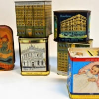 6 x vintage tin bank money boxes incl Commonwealth, State Savings, National and Wee Folks money box - Sold for $37 - 2018