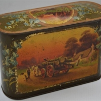 C1910 Biscuit tin with domed lid and bluebells border - Sold for $25 - 2018