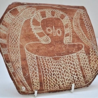 Vintage  piece of Flat Stone w Incised Aboriginal WANDJINA Spirit Figure, details verso - Sold for $37 - 2018