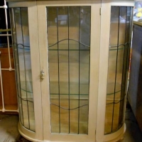 c1930s painted display cabinet with leadlight front - Sold for $87 - 2018