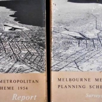 2 x hardcover books 'Melbourne Metropolitan Planning Scheme 1954 - Report and Surveys & Analysis' with dust jackets - Sold for $35 - 2018