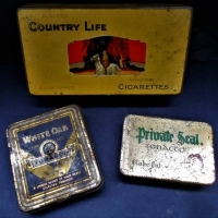2 x vintage Australian made cigarette and tobacco tins incl White Oak and Country Life plus London made Private Seal - Sold for $50 - 2018