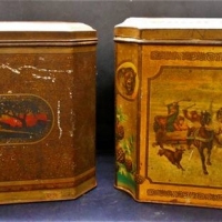 3 x vintage shaped tins with hinged lids and images throughout - Sold for $25 - 2018