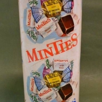 Vintage Australian made 'Sweetacres - Minties, Fantales' cardboard tube packaging with plastic lid - Sold for $43 - 2018