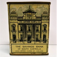 Vintage Australian made The Savings Bank of South Australia embossed tin money box  little home safe - Sold for $50 - 2018
