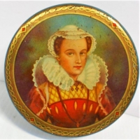 Vintage round Mc Vitie and Price's Free Sample Biscuit Tin with image of an Elizabethan style lady to the lid - Sold for $25 - 2018