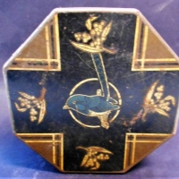 c1930's Art Deco Australian made AW Allen Ltd octagonal shaped tin with hinged lid and 'Blue Wren' image - Sold for $168 - 2018