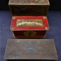 3 x vintage rectangular shaped tins with hinged lids incl Cadbury, W&R Jacobs, etc - Sold for $25 - 2018