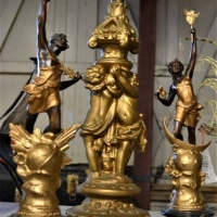 Group lot incl 'Cherub' table lamp' 2 x statues and Sari-Manok chicken - Sold for $25 - 2018