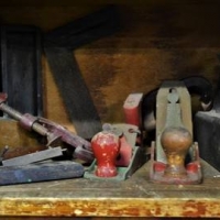 Group of Wood working tools including Planes, Stanley square, Silxe Dowelling jig, Dawn clamps etc - Sold for $35 - 2018