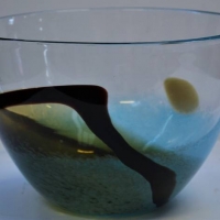 c198090s Australian art glass bowl - unsigned - 15cm tall - Sold for $35 - 2018