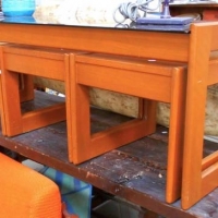1980s Wooden Glass Top Coffee Table with Nest of Tables - Sold for $75 - 2018