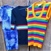 3 x Retro 1970's Tops - colourful Wool Knit Shar Cloud London label Singlet & Another + Chester Martin London Tiedye - all smaller sizes - Sold for $43 - 2018