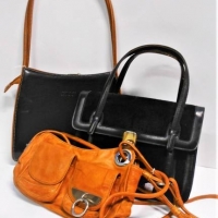 3 x ladies leather bags , tan Mimco, black leather & suede Spanish & black & tan Gucci - Sold for $56 - 2018