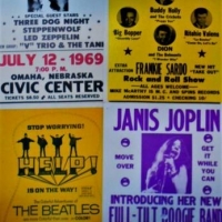 4 x reproduction Rock N Roll posters on cardboard - Help The Beatles, Buddy Holly, Jimi Hendrix and Janis Joplin - Sold for $37 - 2018