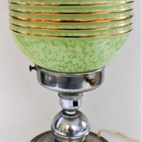 Art Deco Chrome bedside lamp with Mottled and ribbed green glass shade - Sold for $323 - 2018