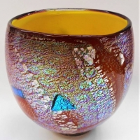 Don Wreford Iridescent Australian Art Glass Vase with yellow interior - signed and dated 2003 to base - Sold for $248 - 2018