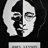 Framed John Lennon Black and white linocut picture -  1940-1980 -  signed Matty - Sold for $50 - 2018