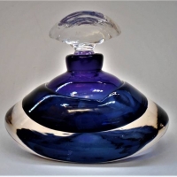 Margaret Williams Australian Art glass perfume bottle in purple summerso glass - signed and dated 1993 - Sold for $56 - 2018