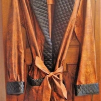 Vintage Men's Klipper label HUGH HEFNER style SMOKING Jacket  Robe - Bronzed Paisley print w Black Quilted Lapels & Cuffs, Original Belt, etc - size X - Sold for $62 - 2018