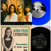 2 ABBA 45rpm Singles Swedish pressings ABBA & Stikkan Sng Till Grel  on Blue Vinyl and  Anni-Frid Lyngstad  Simsalabim  Vi Mts Igen Columbia  DS 2392 - Sold for $50 - 2018