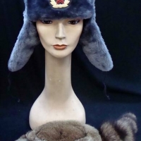 2 x Hats inc - Daniel Boon Racoon tail hat and blue fluffy Russian style Ushanka hat - Sold for $68 - 2018