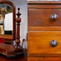 2 x Pieces - Victorian Cedar Toilet Mirror & 2 Drawer Mahogany Dressing Table Jewellery Box - Sold for $68 - 2018