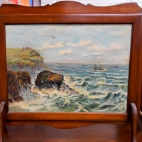 Australian Blackwood fire screen with Maritime Oil painting - Sold for $43 - 2018