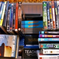 Box of DVD and Blu Ray movies and TV series including Teachers, Total Recall, etc - Sold for $75 - 2018