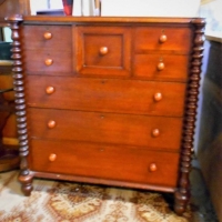 Victorian Cedar & Pine Chest of Drawers - Barley twist columns either side, 3 large drawers & 4 smaller to top section - Sold for $323 - 2018