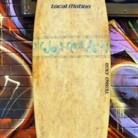 Vintage Hawaiian made Ricky Carroll 'Local Motion' thruster surfboard with swallow tail - 6' - Sold for $37 - 2018