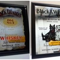 2 x Large pub mirrors Black and White Scotch  and Jack Daniels - Sold for $68 - 2018