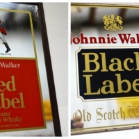 2 x Retro pub mirrors Johnnie Walker Red and Black - Sold for $37 - 2018