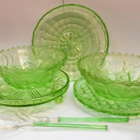 Group of 1930s green glass including bowls plates and sugar bowl - Sold for $56 - 2018