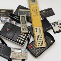 Group of vintage calculators including ruler, personal banker, sharp red LED etc - Sold for $43 - 2018