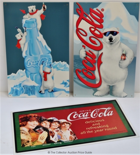 3 x Metal coca cola advertising signs Polar Bears and Delicious and ...
