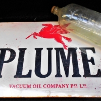 2 x items - Metal Plume Vacuum oil advertising sign and bottle - Sold for $25 - 2018