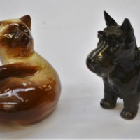 2 x vintage Sylvac English china figures incl lounging cat and 'Scotty' dog - Sold for $27 - 2018