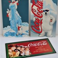 3 x Metal coca cola advertising signs Polar Bears and Delicious and refreshing all year round - Sold for $37 - 2018