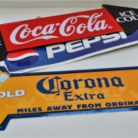 Group of Advertising signs including Coca-Cola Arrow sign and Corona Beer Arrow - Sold for $31 - 2018