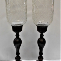 Pair of vintage pewter candle holders with cut glass storm shades - Sold for $37 - 2018