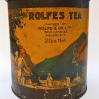 1930s Australian Rolfe Tea #2 tin with tea Harvest scene -  2Lbs - Sold for $155 - 2018