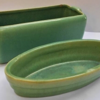2 x Green  Melrose Australian  pottery troughs  - unmarked 1 af - Sold for $35 - 2018