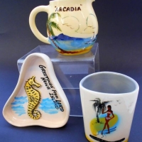 3 x pieces vintage Australian souvenir pottery incl Guy Boyd - Arcadia, Dcor - Brampton, etc - Sold for $25 - 2018