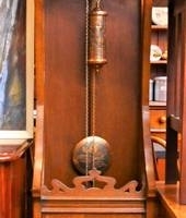 ARTS & CRAFTS Oak Long case clock by Gustave Becker, Germany - Copper Pendulum & weights w Etched period design - Sold for $571 - 2018