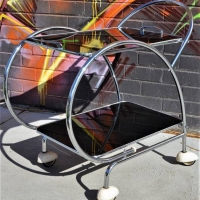 Australian made Art deco chrome auto trolley with removable tray feat black glass - Sold for $310 - 2018