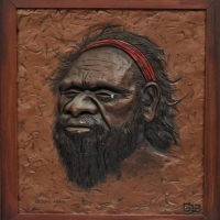 Framed Heavy 3D Plaster Ware relief of an ABORIGINAL HUNTER - 'Desert Man' - Signed w Initials & titled lowers right & left - 45x41cm - Sold for $62 - 2018
