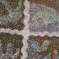 Large Framed Aboriginal Oil Painting on Canvas - UNTITLED - Attributed to Dinny Nolan Tjampitjinpa - 120x79cm - Sold for $224 - 2018