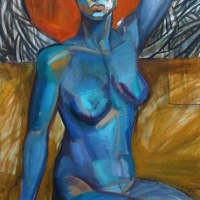 Large Framed Modernist Oil Painting - BLUE NUDE - Signed J JOHNSON & Dated '50, lower right - 118x785cm - Sold for $62 - 2018